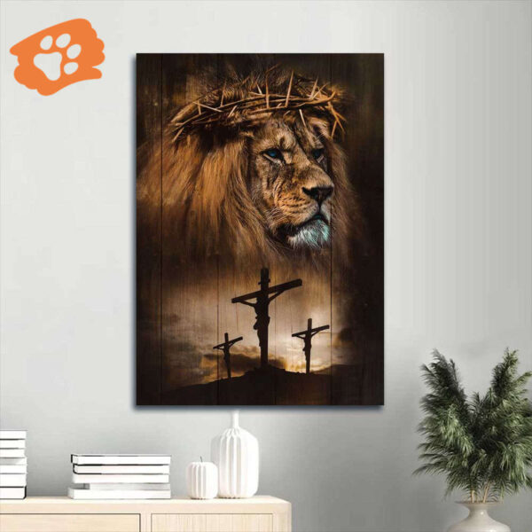 Stunning Jesus Portrait Poster with Lion & Crown of Thorns – Christian Home Decor Gift