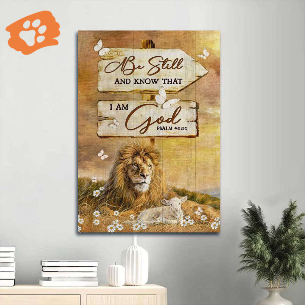 Stunning Jesus Portrait Poster Home Decor – Lion Sunset Background – Gift for Christian – Be Still And Know That I Am God