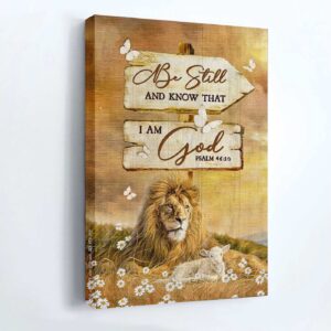 Stunning Jesus Portrait Poster Home Decor - Lion Sunset Background - Gift for Christian - Be Still And Know That I Am God 1