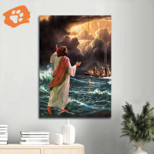 Jesus Portrait and Walking on Water Poster Home Decor Gift for Christian - Stunning Storm Art