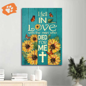 Jesus Portrait Poster Home Decor Gift - Sunflower & Butterfly Christian Wall Art - Unique Gift