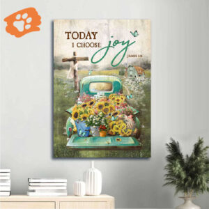 Jesus Portrait Poster Home Decor Gift - Sunflower Car Flower Field Wooden Cross - Gift For Christian - Today I Choose Joy