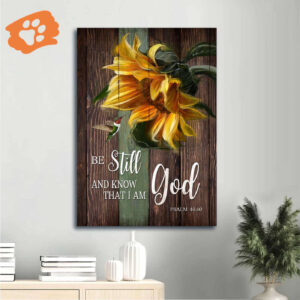 Religious Jesus Portrait Poster with Sunflower and Hummingbird - Christian Home Decor Gift