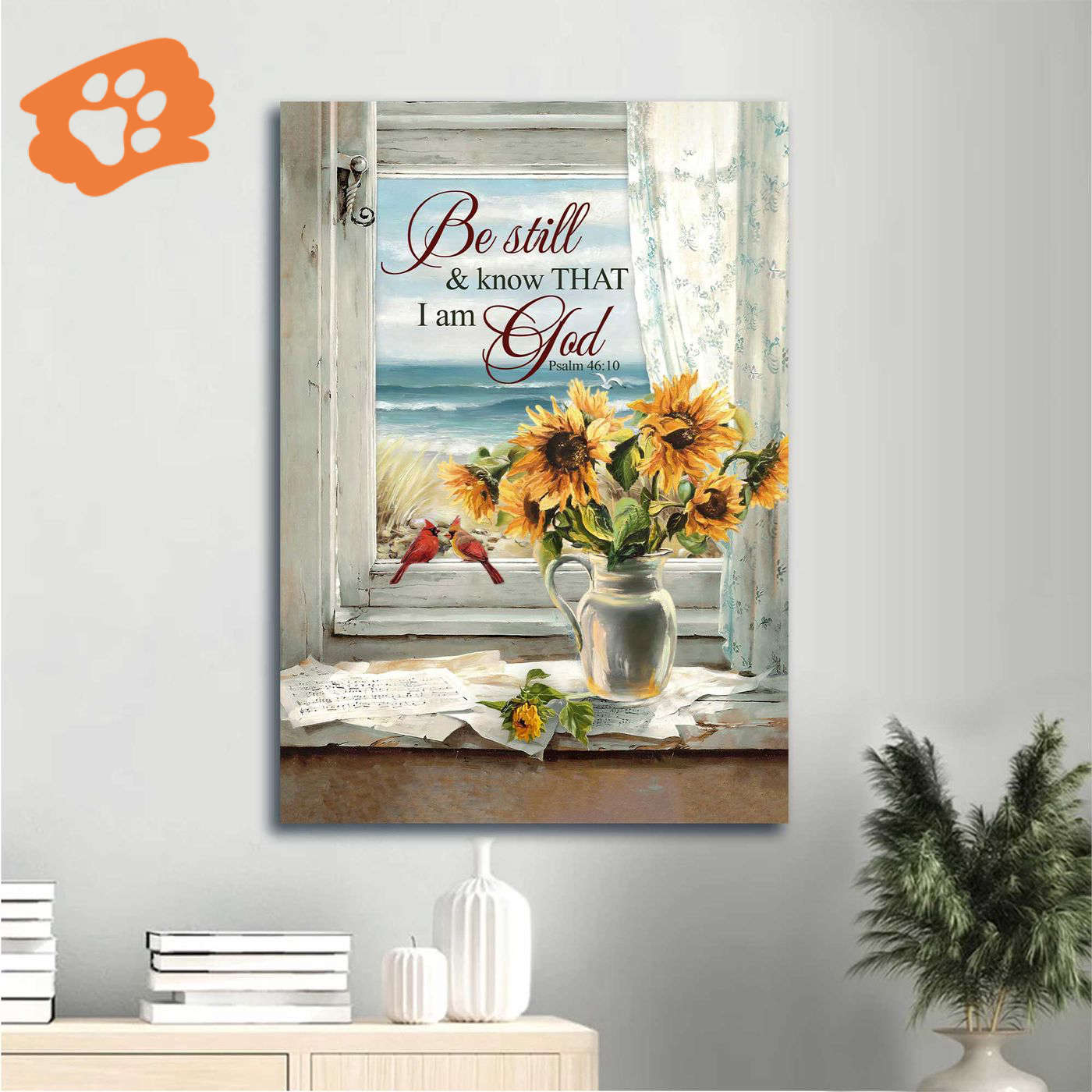 Jesus Portrait Sunflower Painting Vintage Window Beach Poster Home Decor Gift – Christian Be Still And Know That I Am God