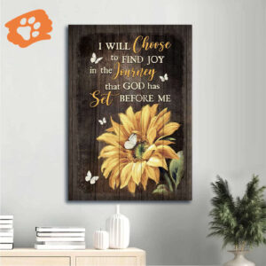 Christian Home Decor Gift - Jesus Portrait & Sunflower Painting Poster with White Butterfly - Find Joy in the Journey