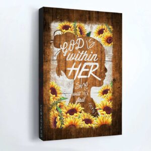 Christian Home Decor Gift: Jesus & Shadow Girl Sunflower Poster - God Is Within Her 1