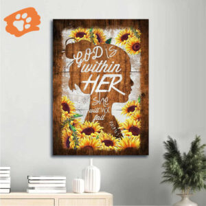 Christian Home Decor Gift: Jesus & Shadow Girl Sunflower Poster - God Is Within Her