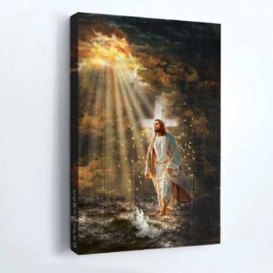 Jesus Portrait Poster Home Decor Gift - Life Of Jesus Halo Painting Walking On Water - Ideal Christian Gift 1