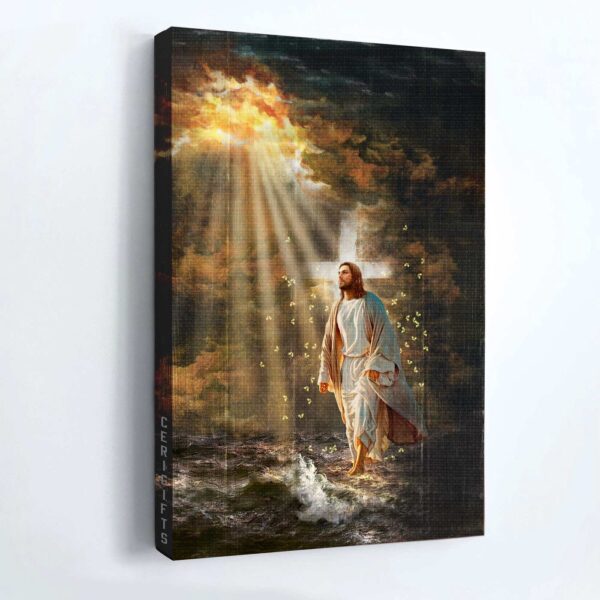 Jesus Portrait Poster Home Decor Gift – Life Of Jesus Halo Painting Walking On Water – Ideal Christian Gift