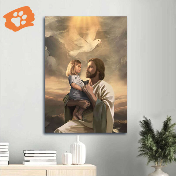 Life of Jesus Poster: White Dove & Jesus With Child – Christian Home Decor Gift