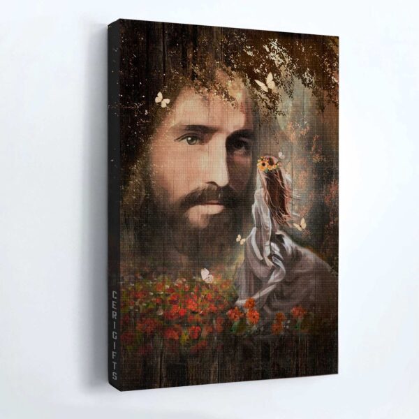 Jesus Portrait Poster Home Decor Gift – Real Face Of Jesus & Pretty Girl  Poster Home Decor Gift – Christian Flower Wreath
