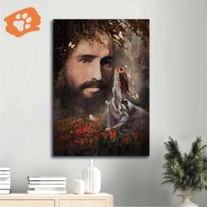 Jesus Portrait Poster Home Decor Gift - Real Face Of Jesus & Pretty Girl  Poster Home Decor Gift - Christian Flower Wreath