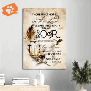 Religious Home Decor Gift - Jesus & Three Crosses Feather & Wings Poster for Christians