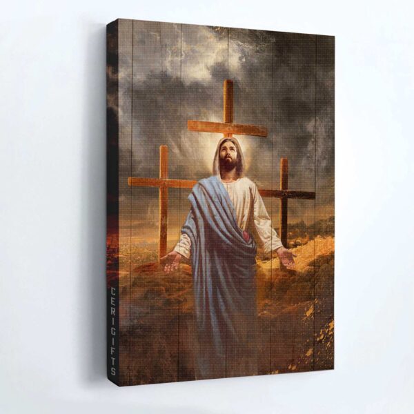 Christian Home Decor Gift: Jesus Portrait Poster with Old Rugged Cross and Black Cloud