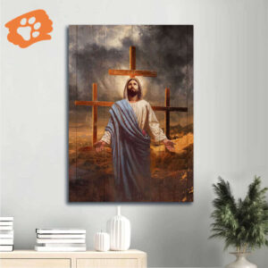 Christian Home Decor Gift: Jesus Portrait Poster with Old Rugged Cross and Black Cloud
