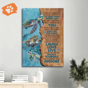 Jesus Portrait and Beach Turtle Home Decor Poster - Christian Gift for a Great Day