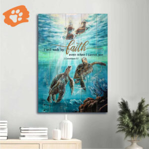 Christian Home Decor Gift: Jesus Portrait & Turtle Couple Under The Sea Poster - Walk by Faith