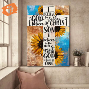Unique Jesus Portrait and White Cross Poster Home Decor Gift for Christian - Three In One God Painting