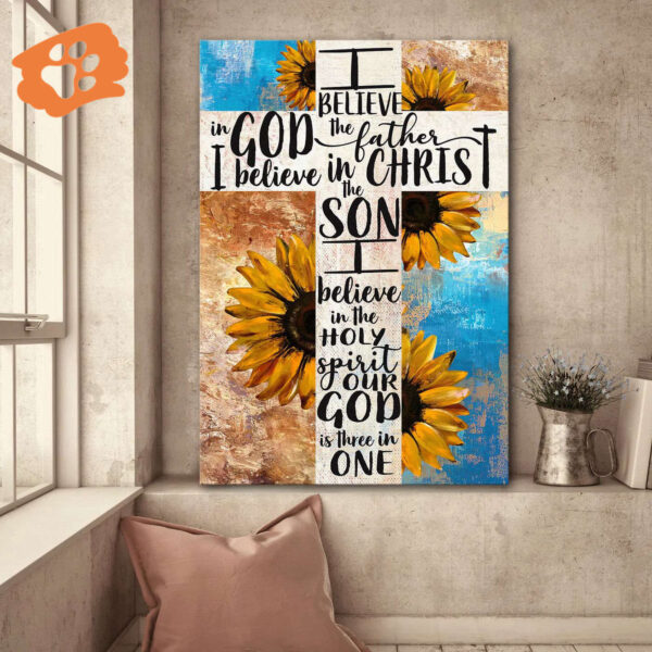 Unique Jesus Portrait and White Cross Poster Home Decor Gift for Christian – Three In One God Painting