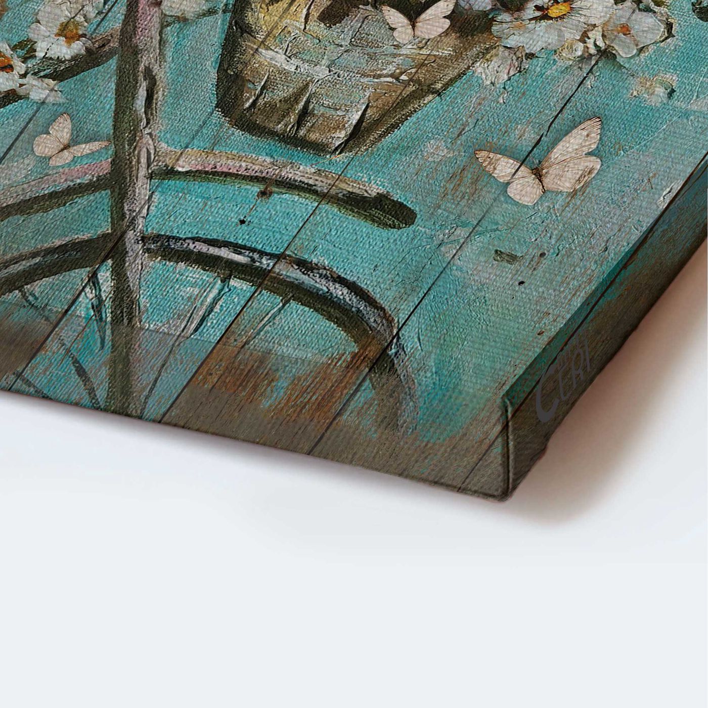 Vintage Jesus Portrait Poster with Bicycle Daisy Vase and White Butterfly – Christian Home Decor Gift – Just Breathe Poster