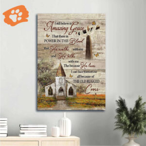 Vintage Jesus Portrait Poster with Church Butterfly Cross - Christian Home Decor Gift - Amazing Grace Wall Art