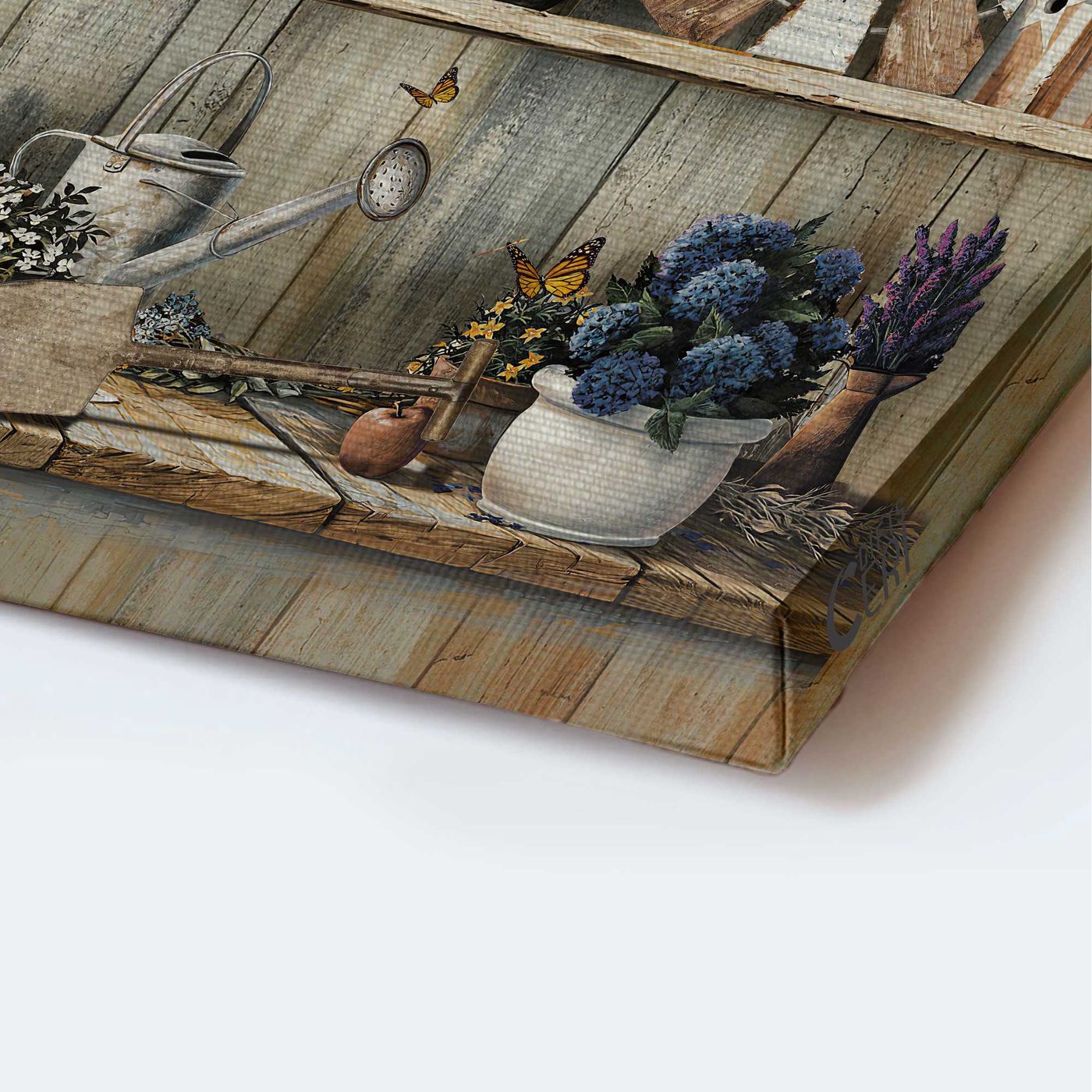 Vintage Garden Jesus Portrait Poster Home Decor Gift – Blue Hydrangea Windmill Christian Farm Life Poster