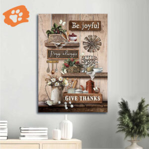 Vintage Jesus Portrait and Cranberry Drawing Poster Home Decor Gift for Christians - Be Joyful Pray Always Give Thanks