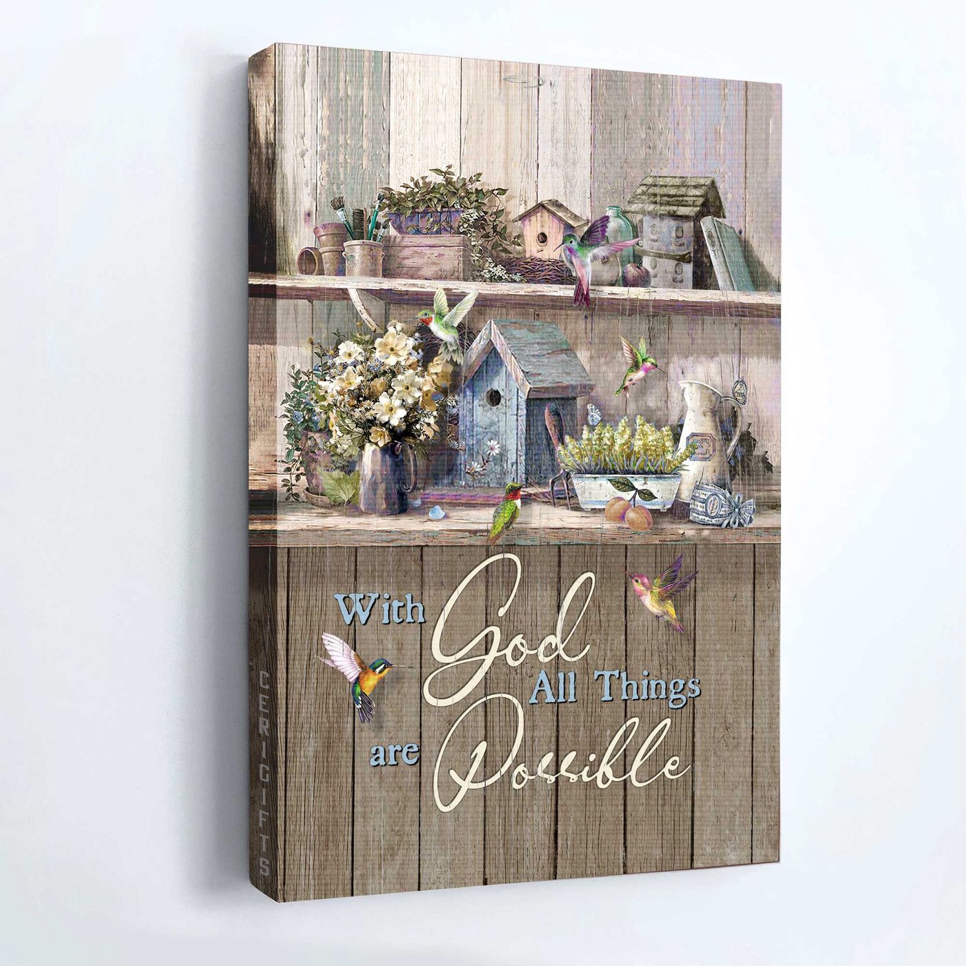 Vintage Jesus Portrait Poster Home Decor Gift – Kitchen Flowers Hummingbird – Christian Gift – With God All Things Possible