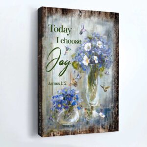 Vintage Jesus Portrait Poster with Hummingbird and Baby Blue Flower - Christian Home Decor Gift - Today I Choose Joy Wall Art 1