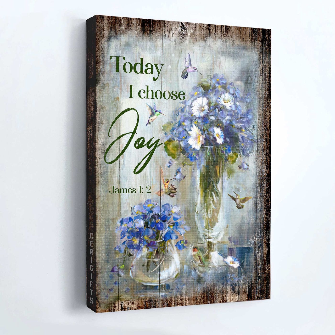 Vintage Jesus Portrait Poster with Hummingbird and Baby Blue Flower – Christian Home Decor Gift – Today I Choose Joy Wall Art