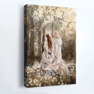 Walking With Jesus Poster: Beautiful Girl Painting in Forest & Flower Field - Christian Home Decor Gift 3