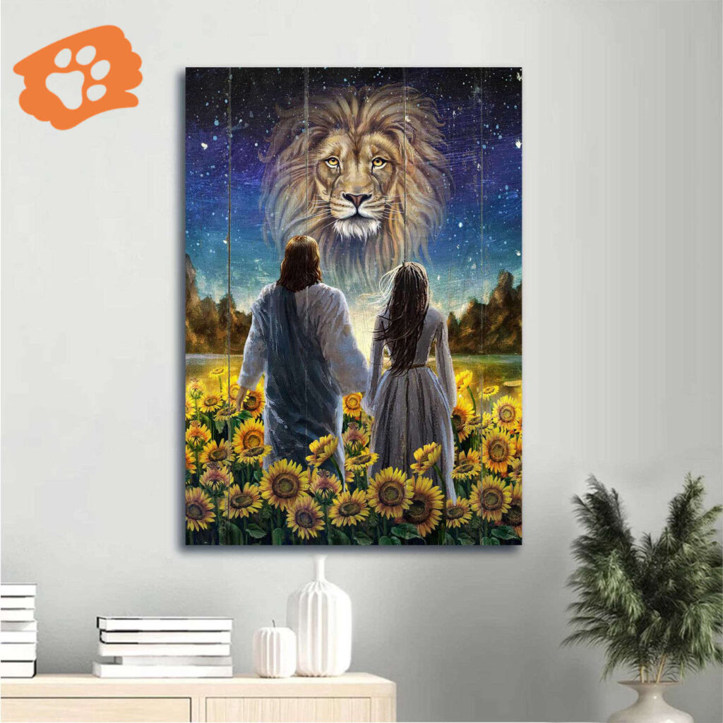 Jesus Portrait Poster – Walking With Jesus Lion & Sunflower Field Home Decor Gift for Christian Jesus Portrait Poster – Walking With Jesus Lion & Sunflower Field Home Decor Gift for Christian