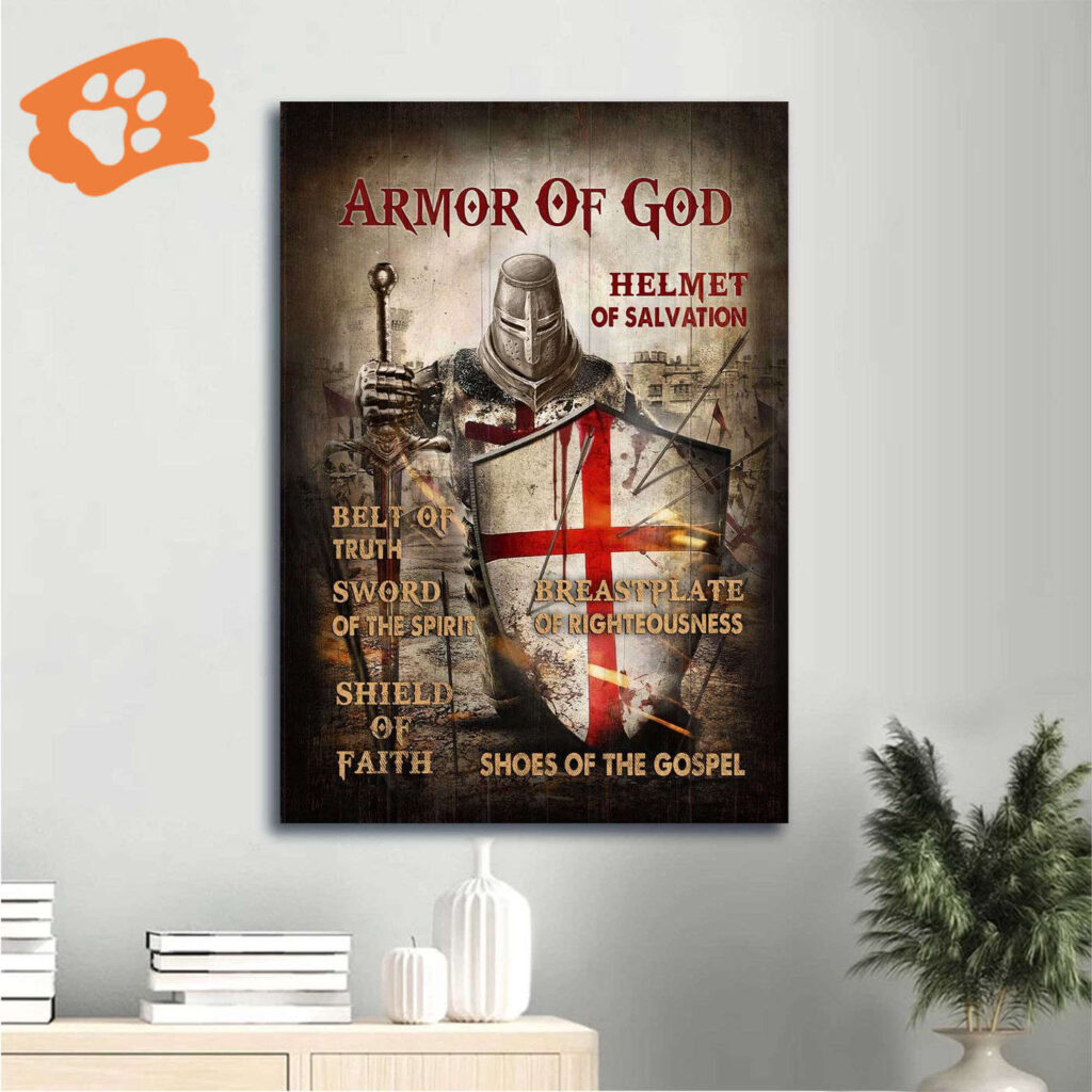 Jesus Warrior Portrait Poster – Red Cross Drawing Home Decor Gift for Christian – Armor of God Jesus Warrior Portrait Poster – Red Cross Drawing Home Decor Gift for Christian – Armor of God