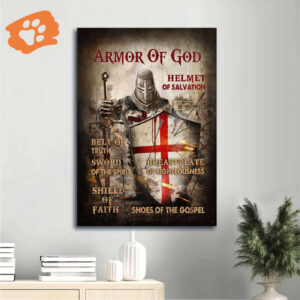 Jesus Warrior Portrait Poster - Red Cross Drawing Home Decor Gift for Christian - Armor of God
