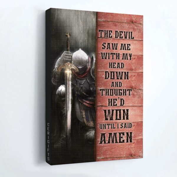 Jesus Warrior Poster – Christian Home Decor Gift – Devil Defeated Amen – Religious Wall Art