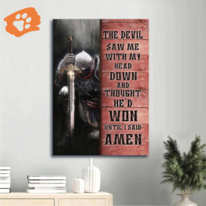 Jesus Warrior Poster - Christian Home Decor Gift - Devil Defeated Amen - Religious Wall Art