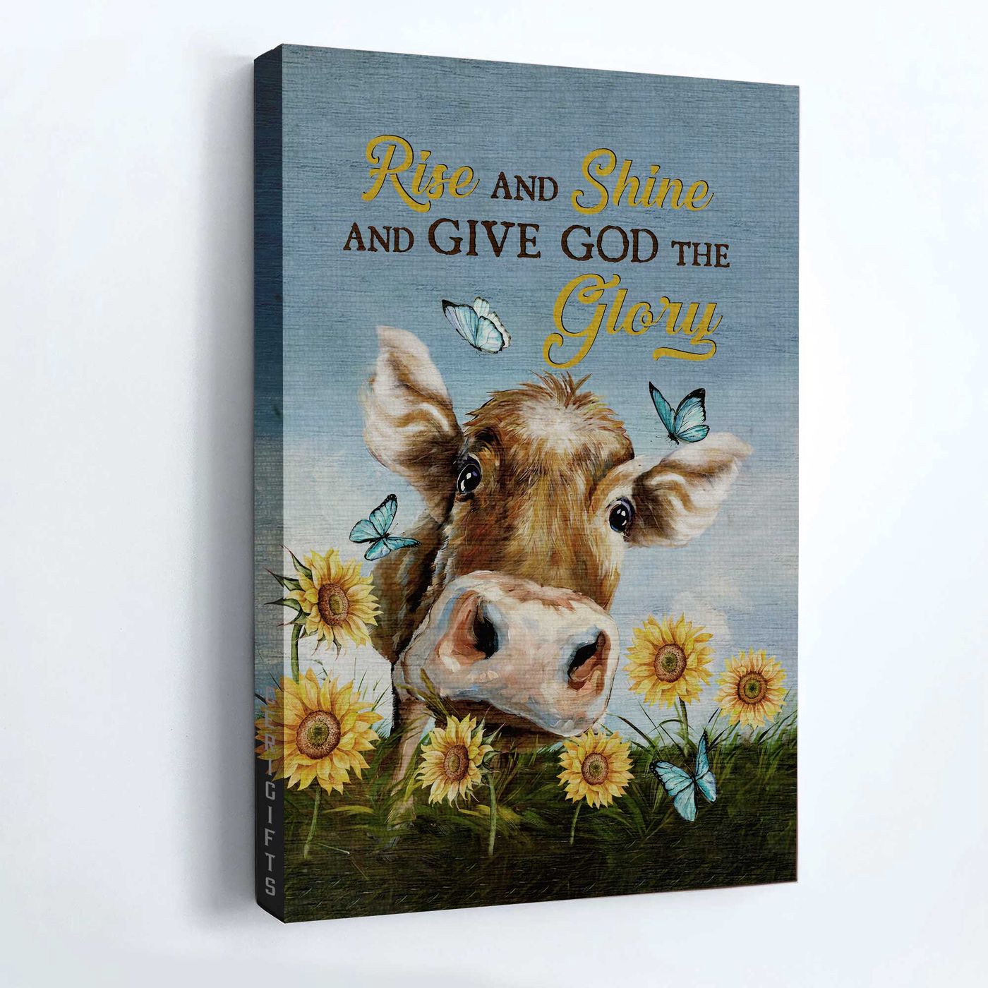 Jesus Portrait Poster Home Decor – Watercolor Cow Sunflower Field Butterfly Gift – Christian Rise And Shine