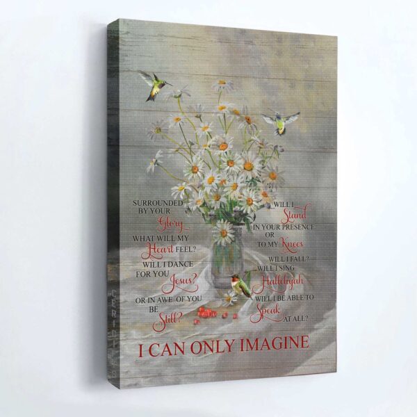 Christian Home Decor Gift – Jesus Portrait Poster with Watercolor Daisy and Hummingbird – I Can Only Imagine