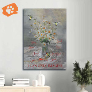 Christian Home Decor Gift - Jesus Portrait Poster with Watercolor Daisy and Hummingbird - I Can Only Imagine