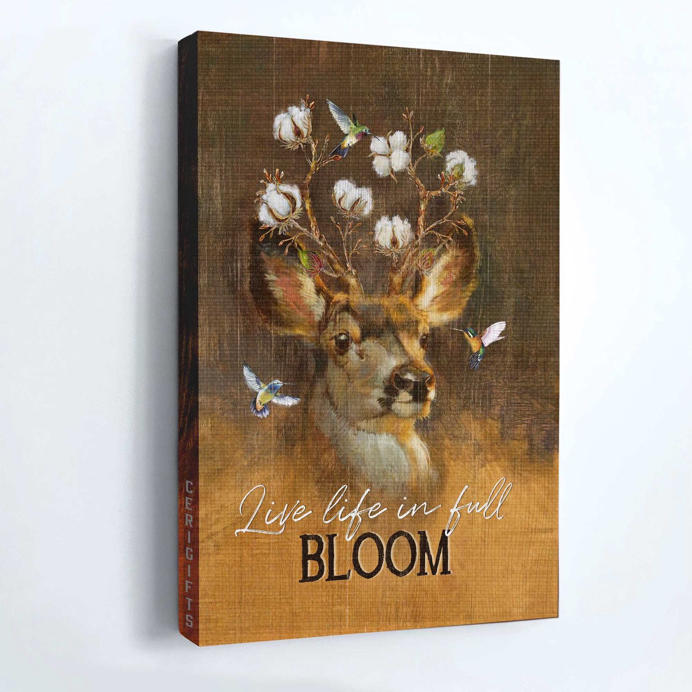 Jesus Portrait Watercolor Deer & Cotton Flower Crown Poster – Gift For Christian Home Decor – Live Life In Full Bloom