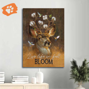 Jesus Portrait Watercolor Deer & Cotton Flower Crown Poster - Gift For Christian Home Decor - Live Life In Full Bloom