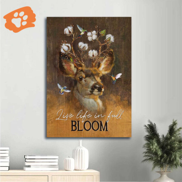Jesus Portrait Watercolor Deer & Cotton Flower Crown Poster – Gift For Christian Home Decor – Live Life In Full Bloom