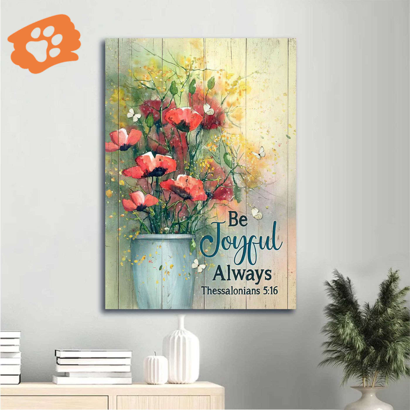 Jesus Portrait Poster – Watercolor Flower & Butterfly Home Decor Gift for Christian – Be Joyful Always
