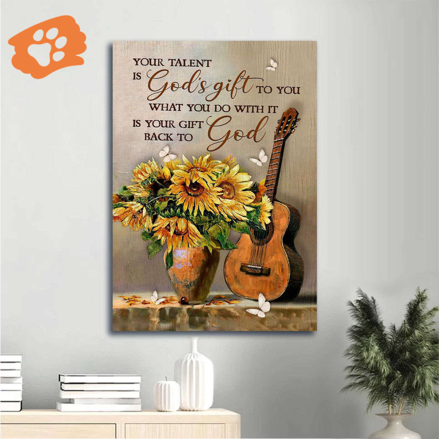 Christian Home Decor Gift: Jesus Portrait & Sunflower Vase Watercolor Poster