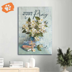 Christian Home Decor Gift Set: Jesus Portrait Poster with Jasmine Watercolor & Wooden Cross - Just Pray Art