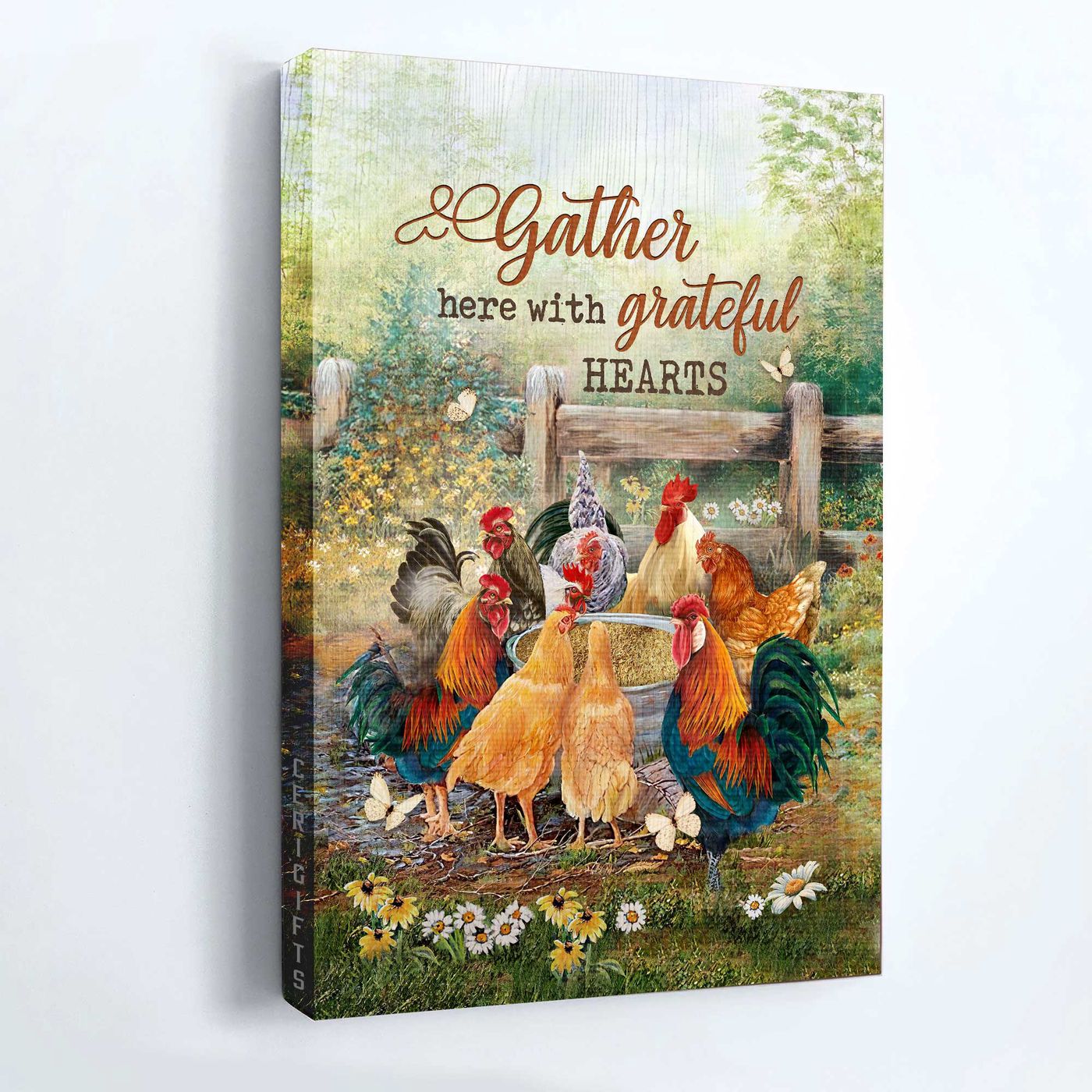 Christian Home Decor Gift: Jesus Portrait & Rooster Watercolor Meadow Poster