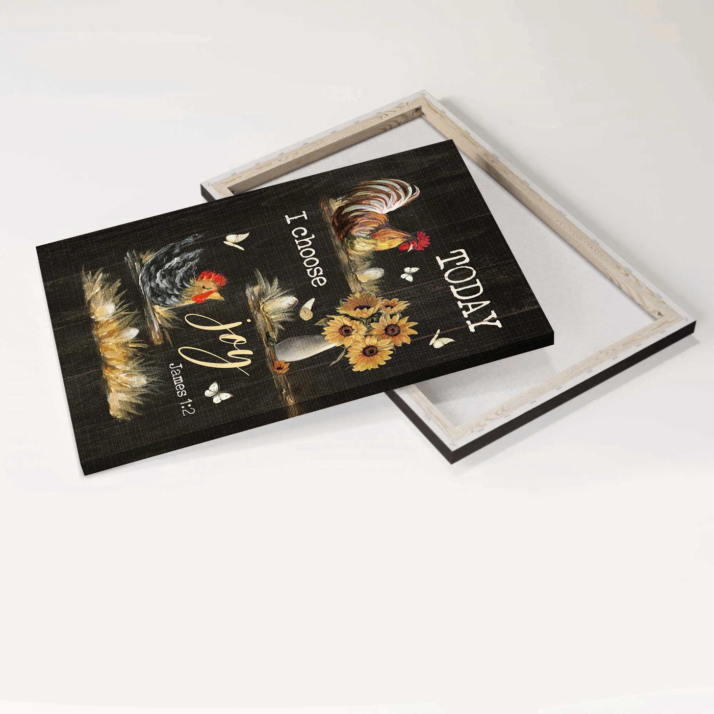 Christian Home Decor Gift: Jesus Portrait Poster with Rooster Sunflower Vase Black Background – Choose Joy Today