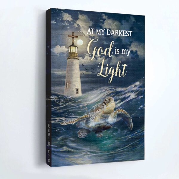 Jesus Portrait Poster Home Decor Gift – Watercolor Turtle Blue Ocean Lighthouse – Christian Wall Art Gift – God Is My Light Poster