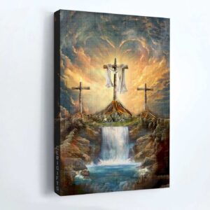 Christian Home Decor Gift: Jesus Portrait & Crosses Poster - Heavenly Waterfall Painting 1