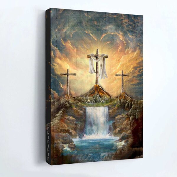 Christian Home Decor Gift: Jesus Portrait & Crosses Poster – Heavenly Waterfall Painting